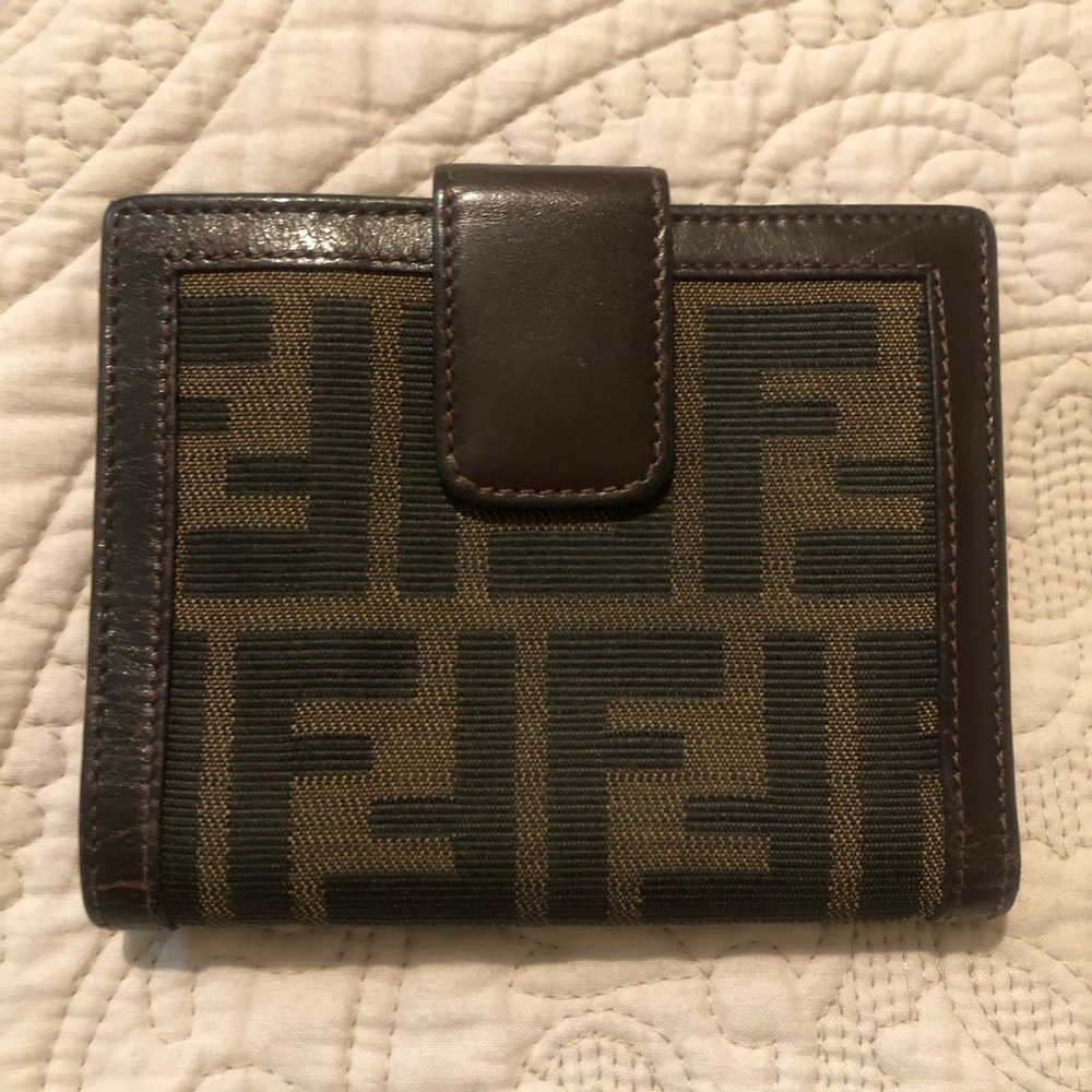 Fendi Dark Brown and Black Logo Wallet